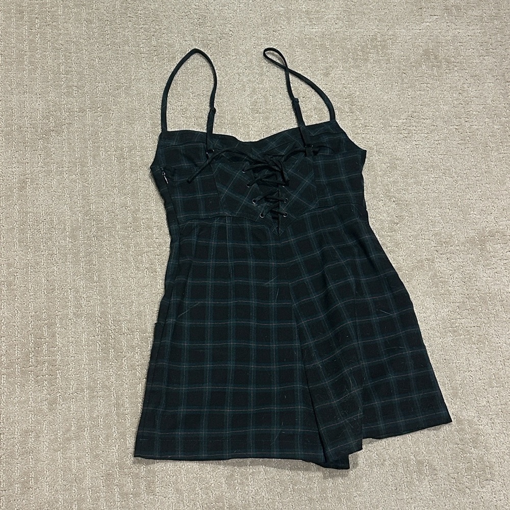 Urban Outfitters Dark Green Plaid Romper Dress